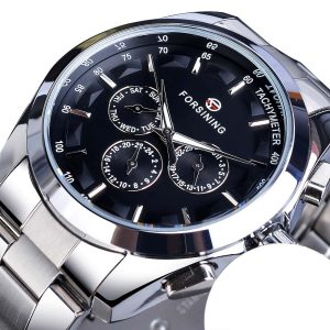 Forsining Business Style Automatic Watch Men Black Dial Mechanical Wristwatch With Calendar Luminou Pointers Free Ship to Brazil