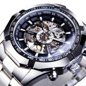 Forsining 2021 Stainless Steel Waterproof Mens Skeleton Watches Top Brand Luxury Transparent Mechanical Sport Male Wrist Watches