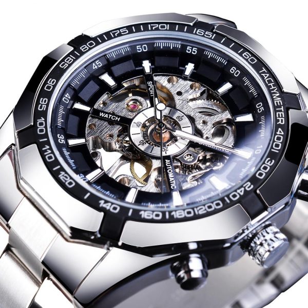 Forsining 2021 Stainless Steel Waterproof Mens Skeleton Watches Top Brand Luxury Transparent Mechanical Sport Male Wrist Watches